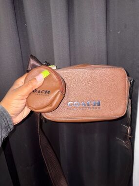 Brown Pebbled Leather Crossbody with Detachable Coin Pouch